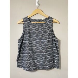 Eileen Fisher Boho Ikat Crop Top‎ Sleeveless Organic Cotton Blouse Petite Large